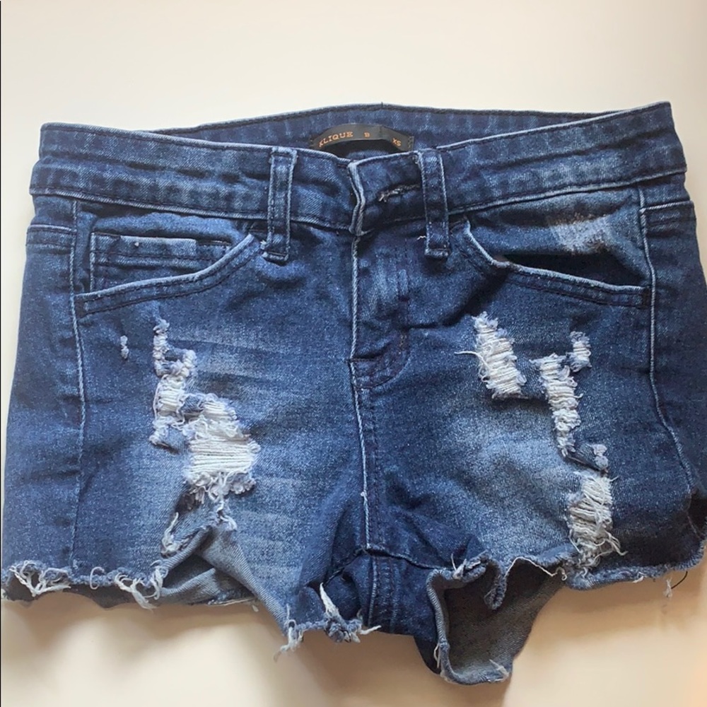 Distressed jean shorts